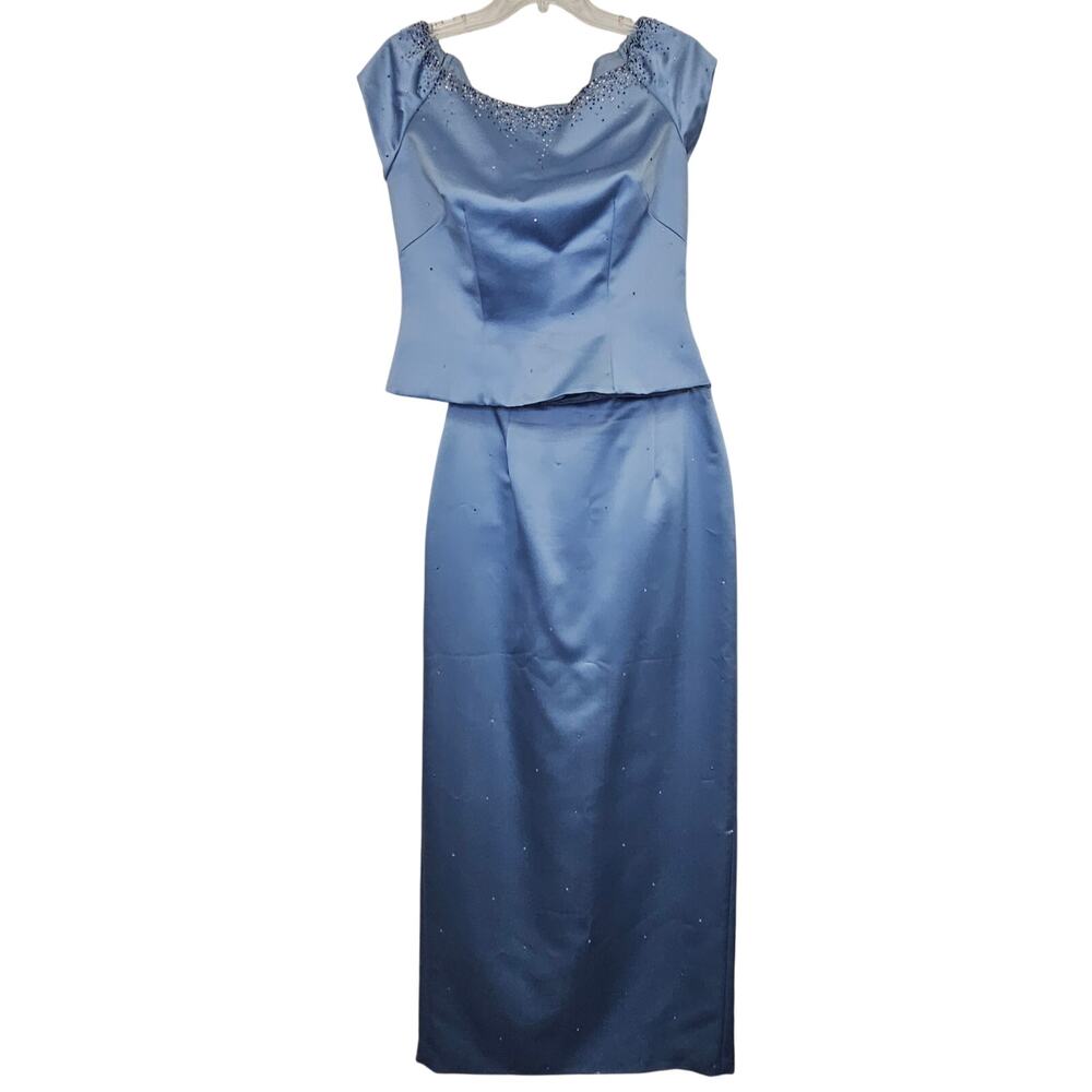 T. Carolyn Fashions Formal Evening Blue 2 Piece-Set with Crystals Design-Size 8